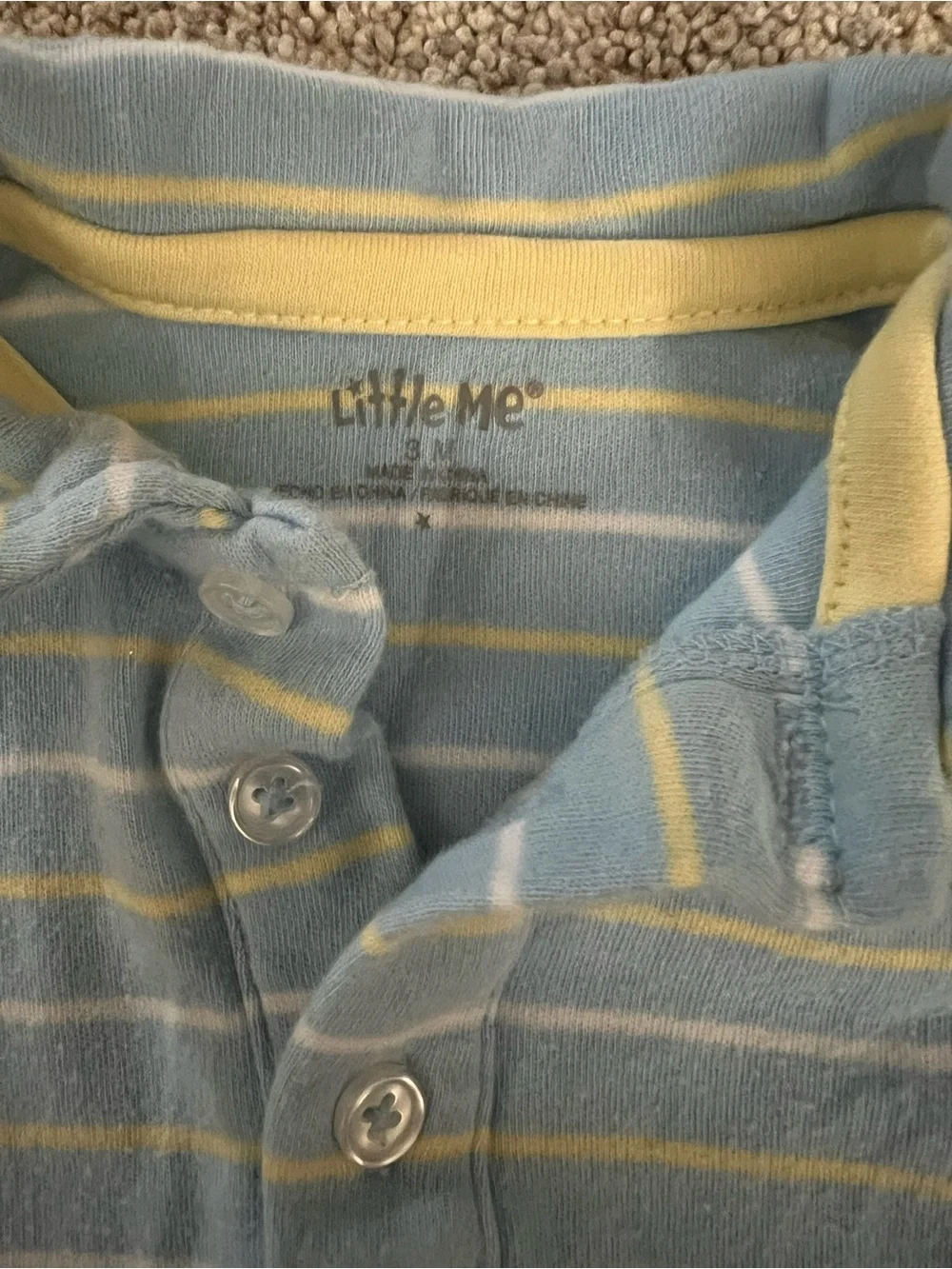 Little Me Blue & Yellow Striped Polo One-Piece Snap Closure and 3 buttons 3M